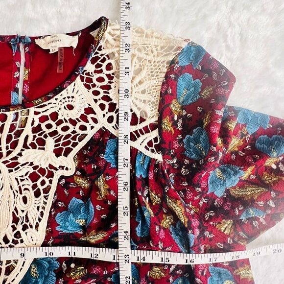 Entro Womens Multicolor Floral Print Crochet Lace Ruffle Hem Boho Dress Medium - Picture 7 of 7